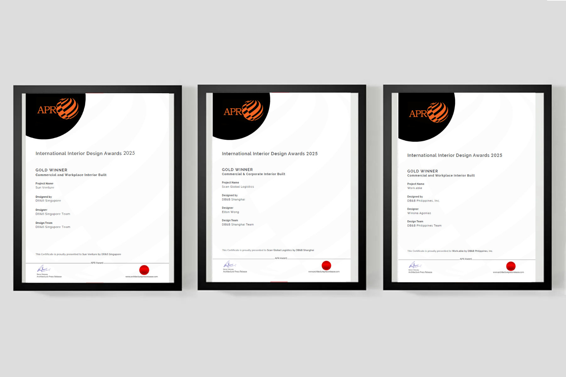 DB&B Group Secures Triple Gold at the 2025 International Interior Design Awards 