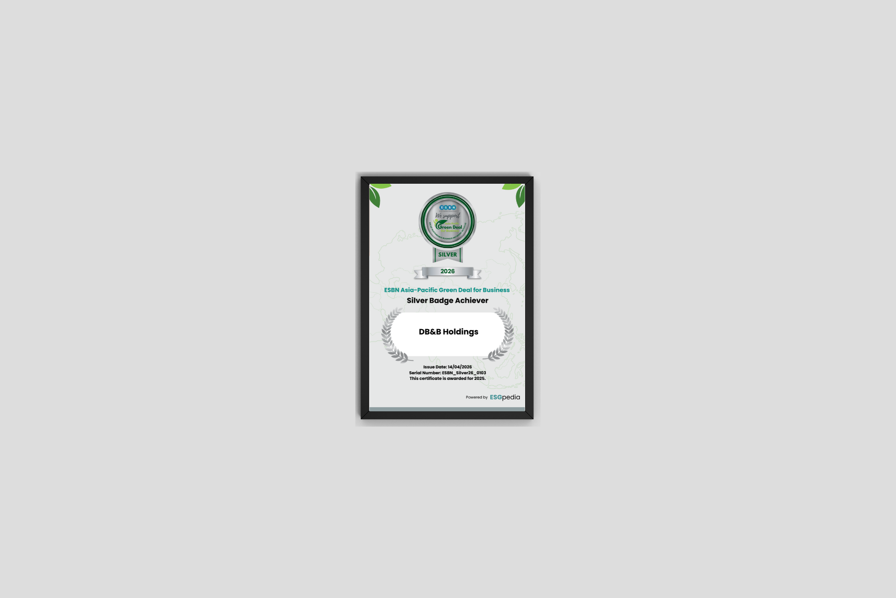 DB&B Group Achieves ESBN Asia-Pacific Green Deal Silver Badge FY2026